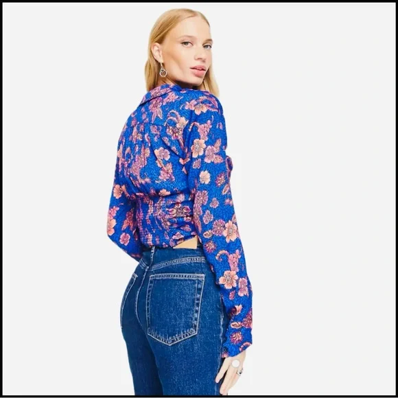 NWT FREE PEOPLE $98 I Got You Royal Floral-Print Top XS - Picture 12 of 14